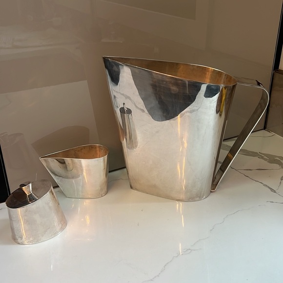 Michael Aram Art Deco Limited 4 Pcs Silver Plated Pitcher Creamer Sugar Bowl - Picture 3 of 16